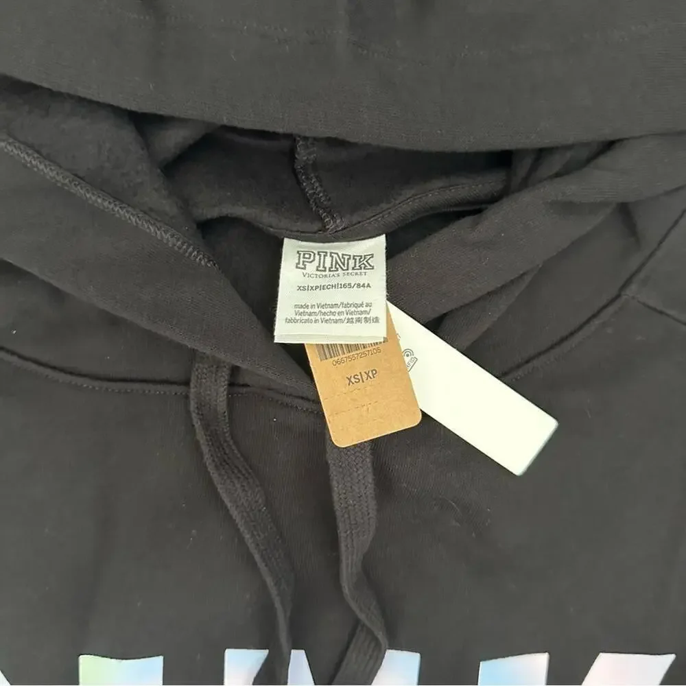 Victoria's Secret PINK Black Hoodie & Joggers with Iridescent Rainbow Logo